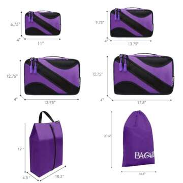 BAGAIL 6 Set Packing Cubes,Travel Luggage Packing Organizers(5set+Laundry bag Purple)
