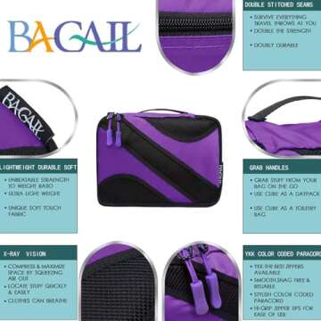 BAGAIL 6 Set Packing Cubes,Travel Luggage Packing Organizers(5set+Laundry bag Purple)