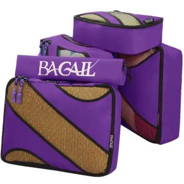 BAGAIL 6 Set Packing Cubes,Travel Luggage Packing Organizers(5set+Laundry bag Purple)
