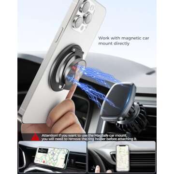 SUPERONE Magnetic Ring Holder for MagSafe Dual-Side Magnetic, Removable Gym Phone Grip with Kickstand for iPhone 16/15/14/13/12/ Series MagSafe Case All Phones Compatible with Magnetic Car Mount