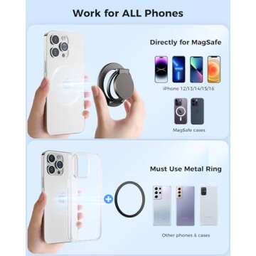 SUPERONE Magnetic Ring Holder for MagSafe Dual-Side Magnetic, Removable Gym Phone Grip with Kickstand for iPhone 16/15/14/13/12/ Series MagSafe Case All Phones Compatible with Magnetic Car Mount