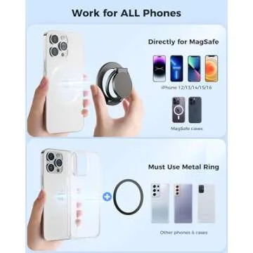 SUPERONE Magnetic Ring Holder for MagSafe Dual-Side Magnetic, Removable Gym Phone Grip with Kickstand for iPhone 16/15/14/13/12/ Series MagSafe Case All Phones Compatible with Magnetic Car Mount