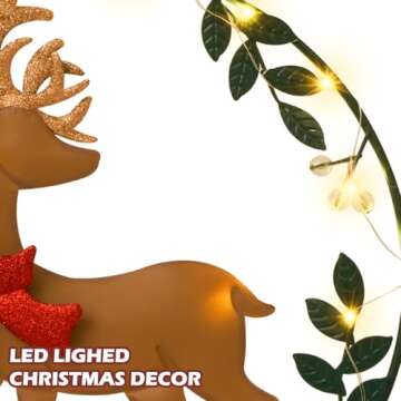 Christmas Decorations for Home Led Lighted Christmas Wreath Elk Decor Merry Christmas Sign Wooden Rustic Farmhouse Tabletop Block Xmas Party Holiday Signs