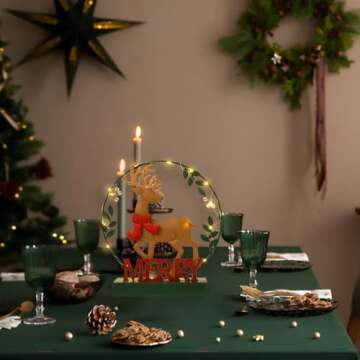 Christmas Decorations for Home Led Lighted Christmas Wreath Elk Decor Merry Christmas Sign Wooden Rustic Farmhouse Tabletop Block Xmas Party Holiday Signs