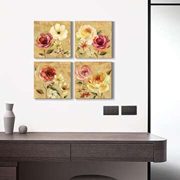 Wexford Home French Country Garden Flower Spring Collection Canvas Print 4 Panels Set Décor for Hom...