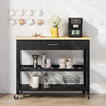 Shintenchi Kitchen Island Cart – Rolling Side Table with Storage