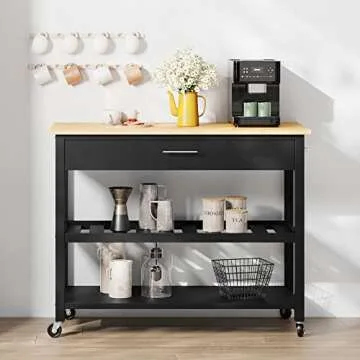 Shintenchi Kitchen Island Cart – Rolling Side Table with Storage