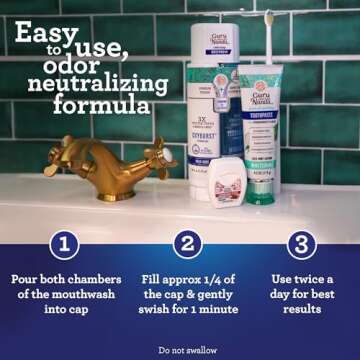 GuruNanda Teeth Whitening Dual Barrel Oxyburst Mouthwash - Alcohol & Fluoride Free, Hydrogen Peroxide to Promote Whiter Teeth - Wild Mint - 20 Fl Oz