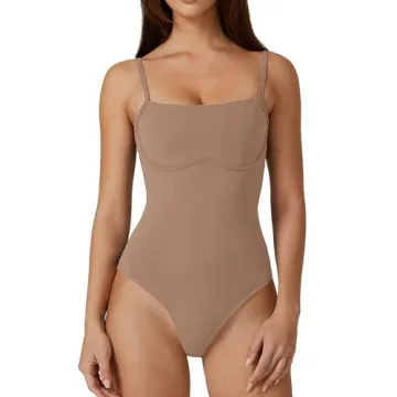 QINSEN Women's Sexy Cami Bodysuit - Adjustable & Double-Layered