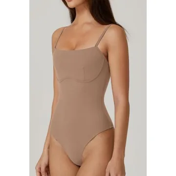 QINSEN Women's Sexy Cami Bodysuit Adjustable Double-Layered