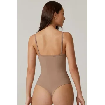QINSEN Women's Sexy Cami Bodysuit Adjustable Double-Layered