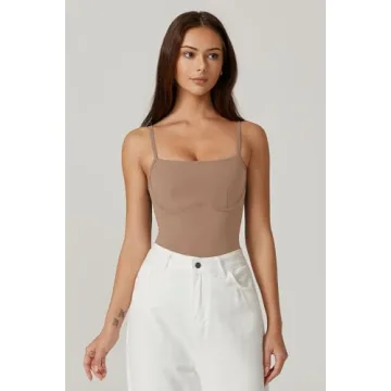 QINSEN Women's Sexy Cami Bodysuit Adjustable Double-Layered