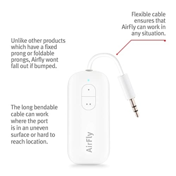 Twelve South AirFly Duo Bluetooth 5.0 Transmitter for TV/Airplane to 2 Wireless Headphones – Wireless Adapter for AirPods, Airplane, Car, Gym, Home, Use with Any 3.5 mm Audio Jack