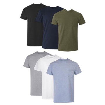 Hanes Men's T-Shirt, Moisture-Wicking Cotton Crewneck Pocket Tees, 6-Pack, Grey Heather, Black, Hike...