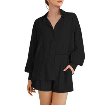 Ceuplon Women 2 Piece Outfit Long Sleeve Top and Shorts Sweatsuit Set