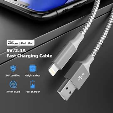 Bkayp iPhone Charger,3Pack 10FT [MFi Certified] Lightning Cable Lightning to USB Compatible iPhone 12/11 Pro/11/XS MAX/XR/8/7/6s/6/plus,iPad Pro/Air/Mini - Grey