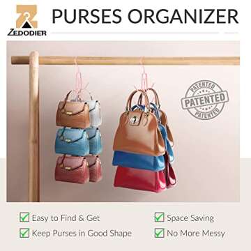 ZEDODIER Purse Hanger Organizer for Closet, 2 Pack Hanging Bag Holder, Keeping Purses Visible and in...