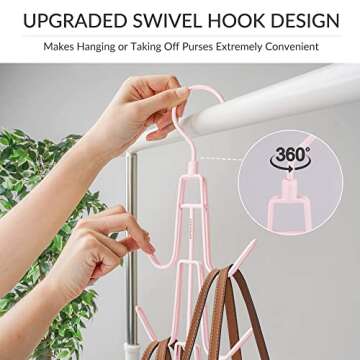 ZEDODIER Purse Hanger Organizer for Closet, 2 Pack Hanging Bag Holder, Keeping Purses Visible and in Good Condition, Metal Handbag Storage Hook Backpack Rack Space Saving Hanger, Pink
