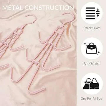 ZEDODIER Purse Hanger Organizer for Closet, 2 Pack Hanging Bag Holder, Keeping Purses Visible and in Good Condition, Metal Handbag Storage Hook Backpack Rack Space Saving Hanger, Pink