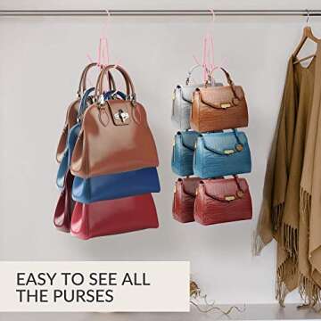 ZEDODIER Purse Hanger Organizer for Closet, 2 Pack Hanging Bag Holder, Keeping Purses Visible and in Good Condition, Metal Handbag Storage Hook Backpack Rack Space Saving Hanger, Pink