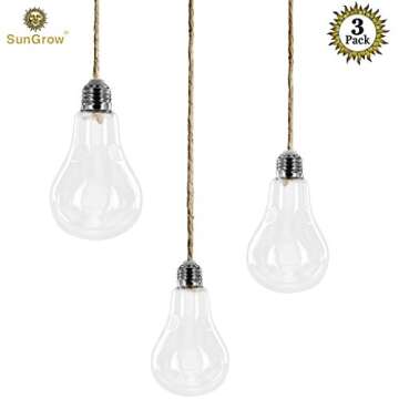 SunGrow 3 Hanging Light Bulb Plant Pot with Strings