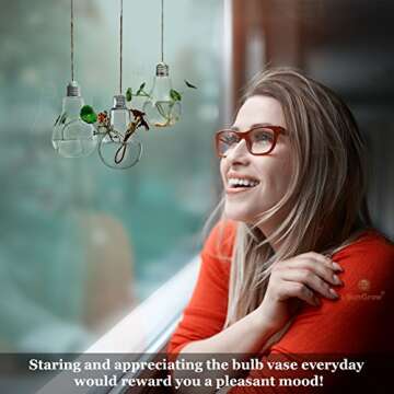 SunGrow 3 Hanging Light Bulb Plant Pot with Strings