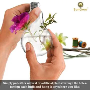 SunGrow 3 Hanging Light Bulb Plant Pot with Strings