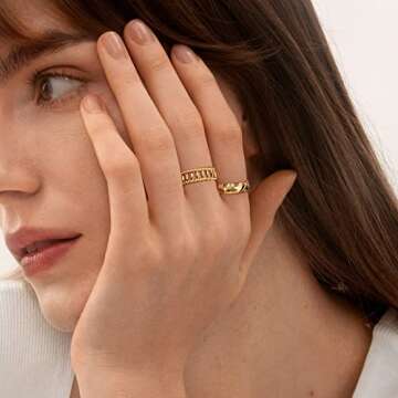 MTMY 14K Gold Plated Rings for Women - Dainty Stacking Ring Statement Jewelry
