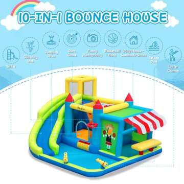 FBSPORT Inflatable Bounce House Water Slide, Bounce House for Kids with Toy Market Stand Splash Pool...