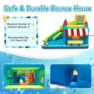 FBSPORT Inflatable Bounce House Water Slide, Bounce House for Kids with Toy Market Stand Splash Pool Bouncer Climbing Wall Water Gun Ball Dart, Bouncy Castle W/620W Blower for Outdoor Indoor, Green