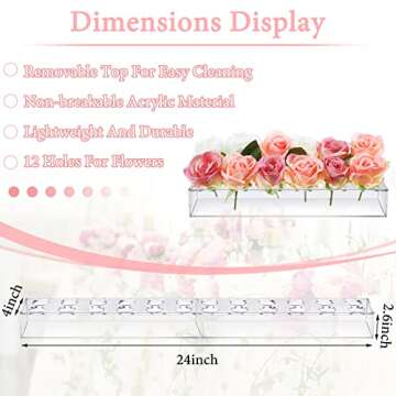 2 Pcs Clear Acrylic Flower Vase Rectangular Floral Centerpiece for Dining Table 12 Inch Long Rectangle Decorative Modern Vase for Weddings Home Decoration