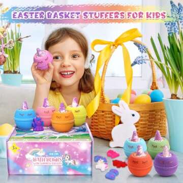 Qivatex Unicorn Gifts for Kids - 9 Large Natural Bath Bombs with Surprises