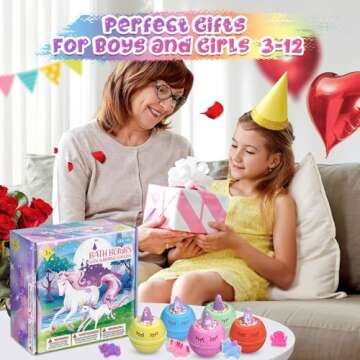 Qivatex Unicorn Bath Bombs - Fun Gift for Kids 3-12