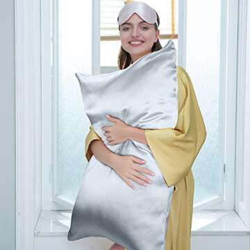 J JIMOO 100% Mulberry Silk Pillowcase for Hair and Skin, Both Sides 19 Momme Pure Natural Silk Pillowcases Soft Breathable Queen 20''×30'', Silver Grey 1 Pack