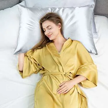 J JIMOO 100% Mulberry Silk Pillowcase for Hair and Skin, Both Sides 19 Momme Pure Natural Silk Pillowcases Soft Breathable Queen 20''×30'', Silver Grey 1 Pack