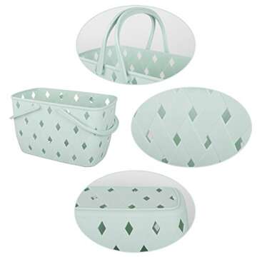 JiatuA Plastic Organizer Storage Basket with Handles, Woven Storage Bins for Bathroom, Kitchen, Closet, Bedroom, Green
