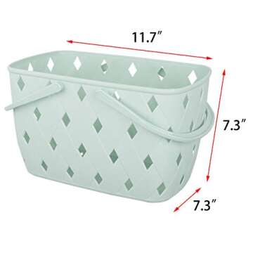 JiatuA Plastic Organizer Storage Basket with Handles, Woven Storage Bins for Bathroom, Kitchen, Closet, Bedroom, Green
