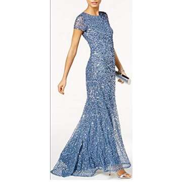 Adrianna Papell Women's Short-Sleeve All Over Sequin Gown, Nile, 10