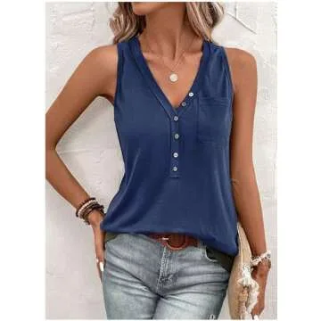 Yuaelria Women's Summer V Neck Casual Tank Top