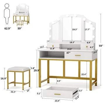Tribesigns 47" Large Vanity Set with Lighted Mirror