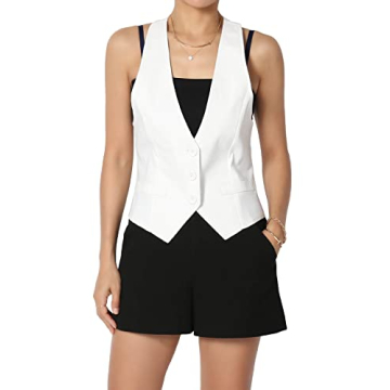 TheMogan Women's Dressy Casual Racerback Slim Suit Vest Waistcoat White S