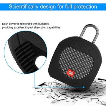 TXEsign Protective Silicone Stand Up Carrying Case for JBL Clip 3 Waterproof Portable Speaker (Black)