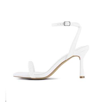 Shoe'N Tale Women's Pearl Strappy Heels Stilettos Sandals High Heel Ankle Buckle Square Toe Wedding Party Dress Shoes(10,White Pearl)