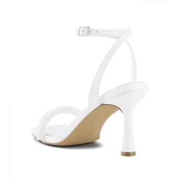 Shoe'N Tale Women's Pearl Strappy Heels Stilettos Sandals High Heel Ankle Buckle Square Toe Wedding Party Dress Shoes(10,White Pearl)