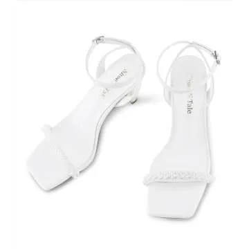 Shoe'N Tale Women's Pearl Strappy Heels Stilettos Sandals High Heel Ankle Buckle Square Toe Wedding Party Dress Shoes(10,White Pearl)