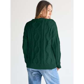 Trendy Queen Oversized Sweaters Womens Plus Size 2024 Fall Fashion Outfits Cable Knit Crewneck Pullover Cute Chunky Long Tunic Top Winter Old Money Clothes with Leggings Green