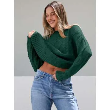 Trendy Queen Oversized Sweaters Womens Plus Size 2024 Fall Fashion Outfits Cable Knit Crewneck Pullover Cute Chunky Long Tunic Top Winter Old Money Clothes with Leggings Green