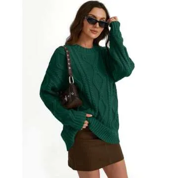 Trendy Queen Oversized Sweaters Womens Plus Size 2024 Fall Fashion Outfits Cable Knit Crewneck Pullover Cute Chunky Long Tunic Top Winter Old Money Clothes with Leggings Green