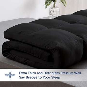 ELEMUSE Full Black Mattress Topper for Back Pain, Extra Thick Mattress Pad Cover, Plush Soft Pillowt...