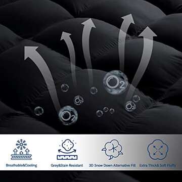 ELEMUSE Full Black Mattress Topper for Back Pain, Extra Thick Mattress Pad Cover, Plush Soft Pillowtop with Elastic Deep Pocket, Overfilled Down Alternative Filling